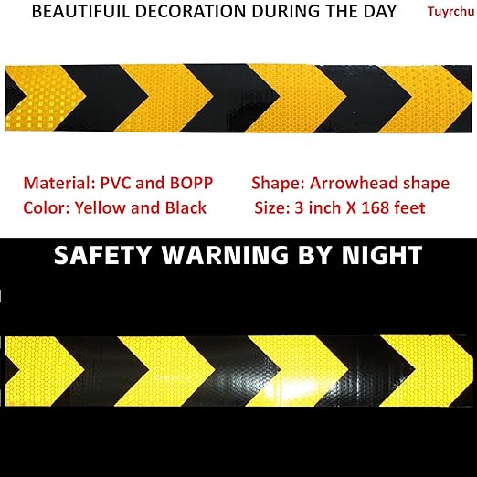 Yellow and Black Reflective Tape 3 inch X 168 feet, Outdoor Waterproof Hazard Conspicuity Warning Industrial Marking Tape