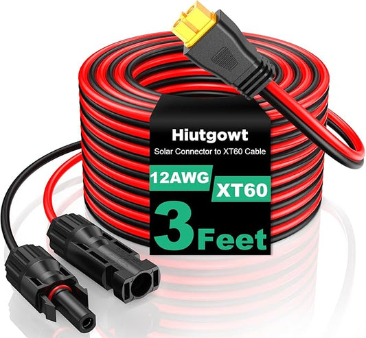 12AWG XT60 Solar Cable 3FT, Solar to XT60 Cable 10 15 20 30 40 50FT, XT60 Adapter for Portable Power Station Solar Generator - 3FT