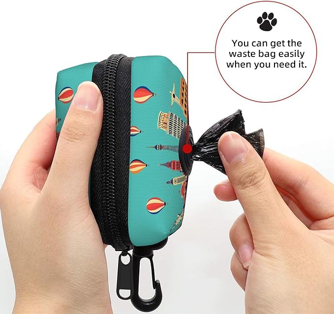 Let's go Travel Pattern Dog Poop Bag Holder for Leash Dogs Waste Bags with Carabiner Clip Pet Waste Bag for Outdoor Puppy Walking and Travel