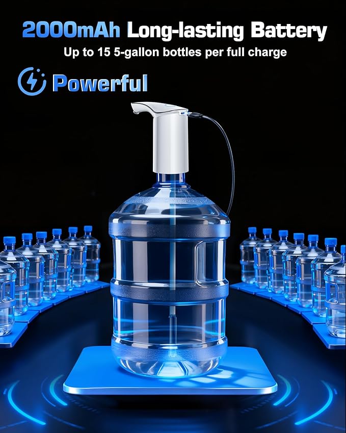 Electric Water Bottle Dispenser for 3-5 Gallon Jug, Automatic USB-C Water Jug Dispenser, Portable Upgraded Submersible Water Pump,High-Power & Silent Operation for Camping Home Office Bedroom