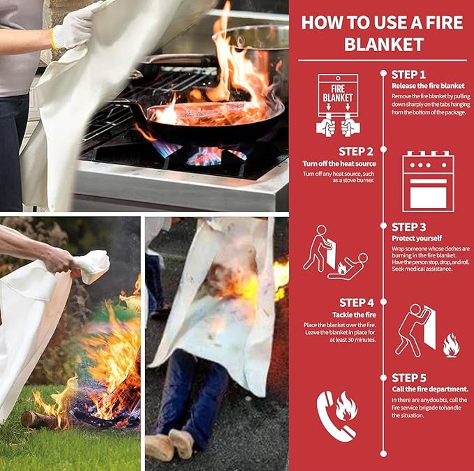 40" x 40" MorningWishes Emergency Fire Blanket Fiber Glass Suppression as Extinguisher Flame retardant protection Heat Insulation Design for Kitchen Office School Car Grill BBQ Fireplace camping 4 pic
