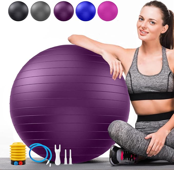 Soft Exercise ball, Anti-Burst Yoga Ball Chair Supports 2200lbs, Workout Equipment w/ Pump for Pregnancy Medicine Birthing Physical Therapy Stability Excersing Birth Swiss Fitness Gym Physio Labor Abs