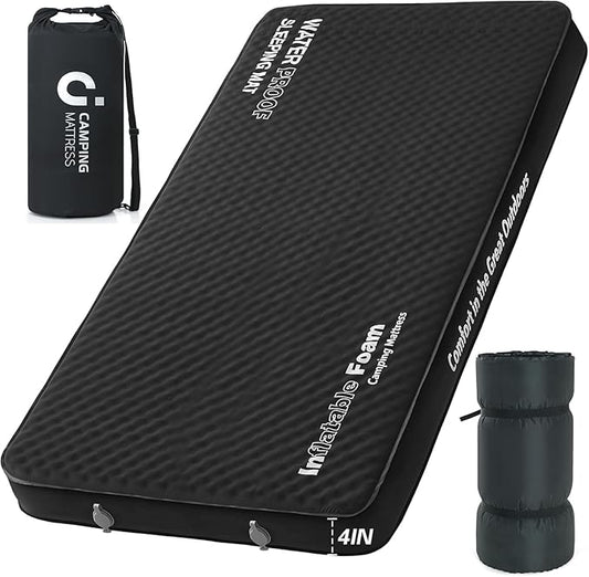 CYMULA 4-inch Self-Inflating Camping Pad, 79"x 52"x 4" Ultra-Thick Double Sized Sleeping Mattress, Inflatable Foam Pads for Camp with Air Pump Sack, Suitable for Adults, Backpacking Travel, Black