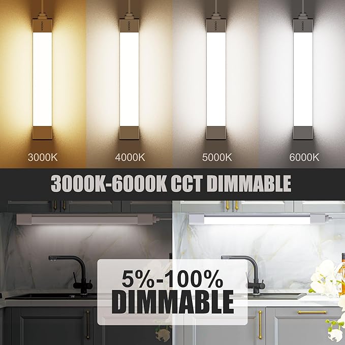 Under Cabinet Lights with Plug. 2700K-6500K Dimming and Color. with Wireless Control Panel and Remote Control.36W 3600LM for Garage, Kitchen, Bathroom, Closet, Office (45 inch-2PCS)