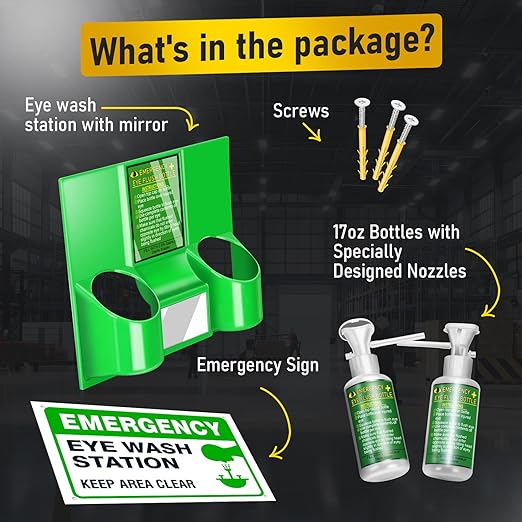Magula Portable Eye Wash Station OSHA-Approved,BPA Free, Wall-Mounted First aid Eye Wash kit with 17oz Empty Bottles & Mirror,Emergency Eyewash, No Eye Wash Solution 2Pcs