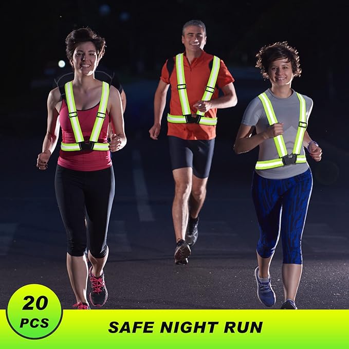 Hercicy 20 Pcs Reflective Vest High Visibility Safety Vests, Adjustable Running Gear Straps Lightweight Reflector for Construction (Yellow)