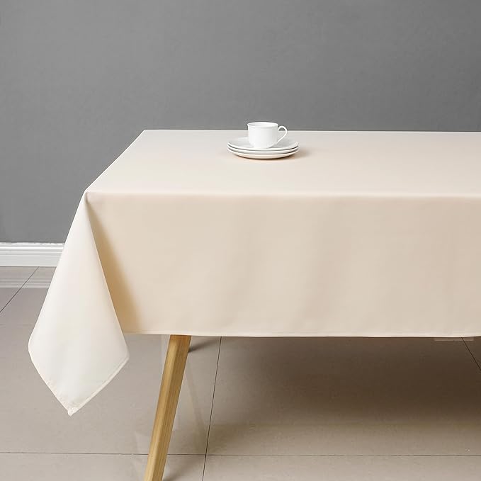 Wewoch Beige Rectangle Tablecloth Wrinkle Resistant Washable Fabric Table Cloth for Dining, Kitchen, Parties, Weddings and Outdoor Use 60 Inch by 120 Inch