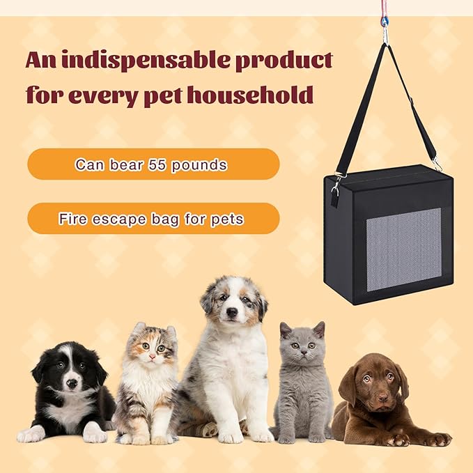 Fire Evacuation Device Set Dog Pet up to 55 Pounds Fire Emergency Evacuation Bag 50 ft Rope Escape Bag Safe Equipment Compact Survival Kit Rescue for Animal Home Work(28 x 21 x 14 Inches)