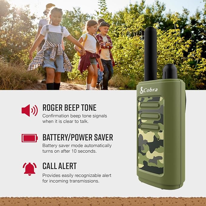 Cobra HE150 G - Kid Friendly Walkie Talkies - 16-Mile Range, 2 Channels Two-Way Radio Set, Green, (2-Pack)