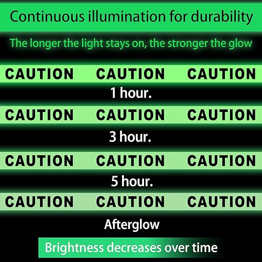 Glow in The Dark Tape Caution Tape Roll 2inx32.8ft Crime Scene Construction Warning Glow Tapes Indoor Outdoor Barricade Safety Night Decorations Glows in The Dark Stairs Walls Exit Door Danger Areas