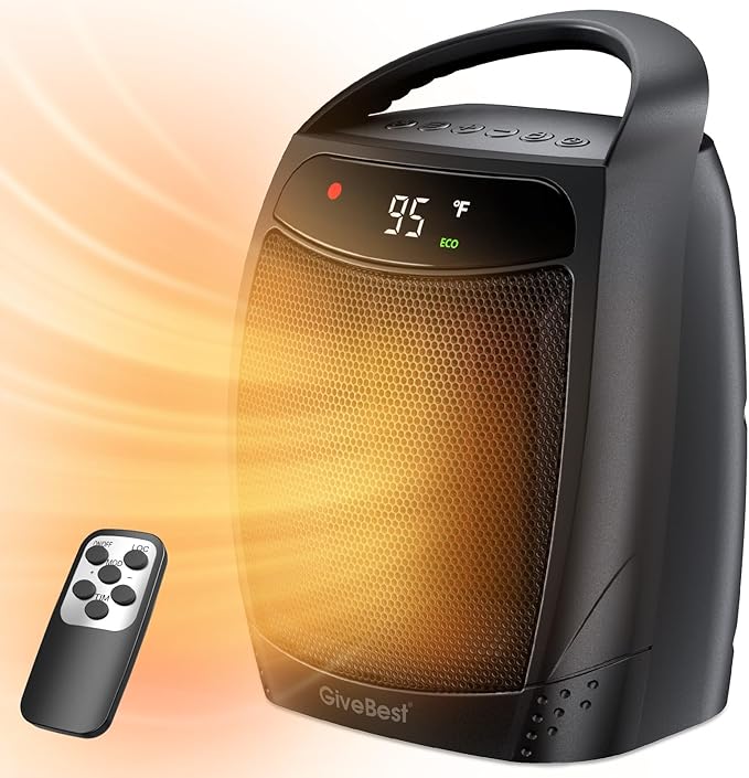 GiveBest Space Heater, 1500W Electric Portable Heaters for Indoor Use, Remote, 4 Mode, Timer, ECO Mode, PTC Ceramic Fast Safety Heat for Bedroom Office Home