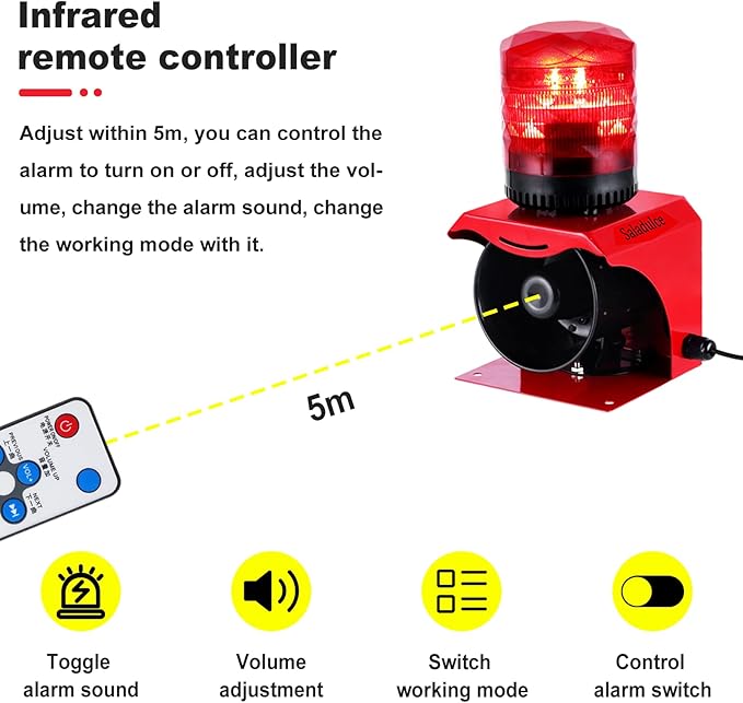 120dB Industrial Siren Alarm, IP65 Outdoor Sound and Light Alarm,, Adjustable Volume & Tone for Home, Office, Factory, Warehouse (Industrial, 110, V)