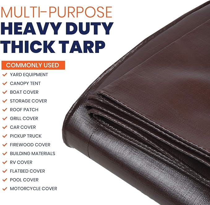 Tarpco Safety Heavy Duty 10 Mil Tarp Cover, Waterproof, UV Resistant, Rip and Tear Proof, Poly Tarpaulin with Reinforced Edges for Camping, Roof, Patio, Pool, Boat. (Brown/Black 40′ X 80′)