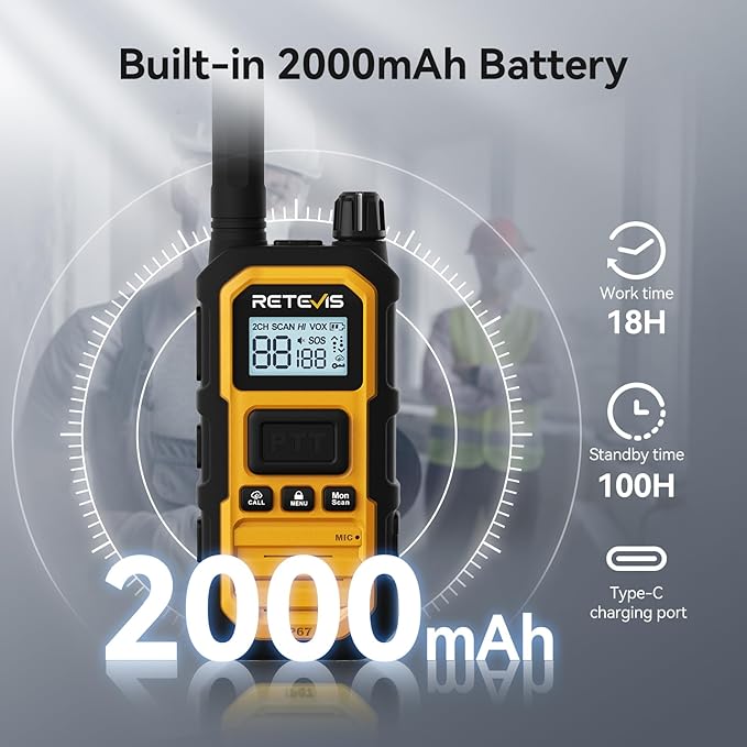 Retevis RB48 Plus Walkie Talkies Long Range, Heavy Duty Rechargeable GMRS Two Way Radios, IP67 Waterproof, Shock Resistant, Group Call, VOX(6 Pack with Gang Charger)