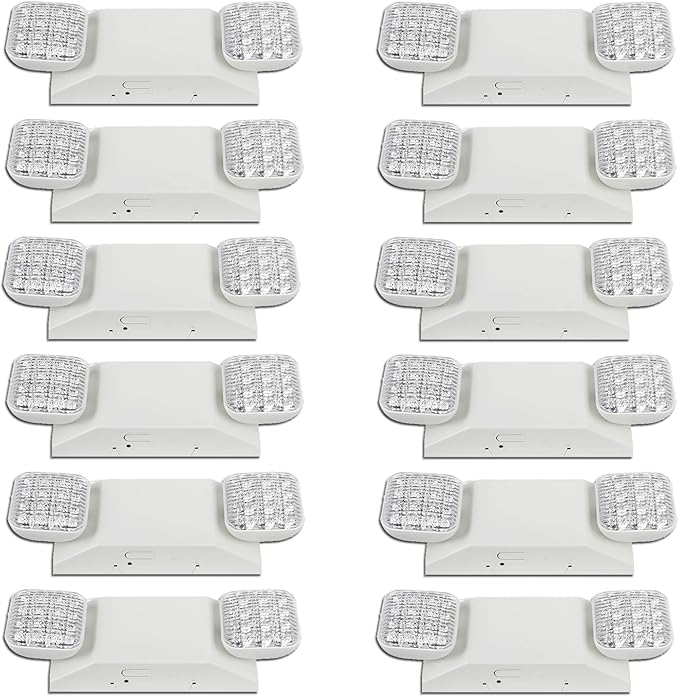 12 Pack Commercial LED Emergency Lights Fixture, Hardwired LED Emergency Light with Battery Backup Emergency Lights for Business, Two Adjustable Head Emergency Exit Sign Lighting, Wall Mount