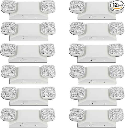 12 Pack Commercial LED Emergency Lights Fixture, Hardwired LED Emergency Light with Battery Backup Emergency Lights for Business, Two Adjustable Head Emergency Exit Sign Lighting, Wall Mount