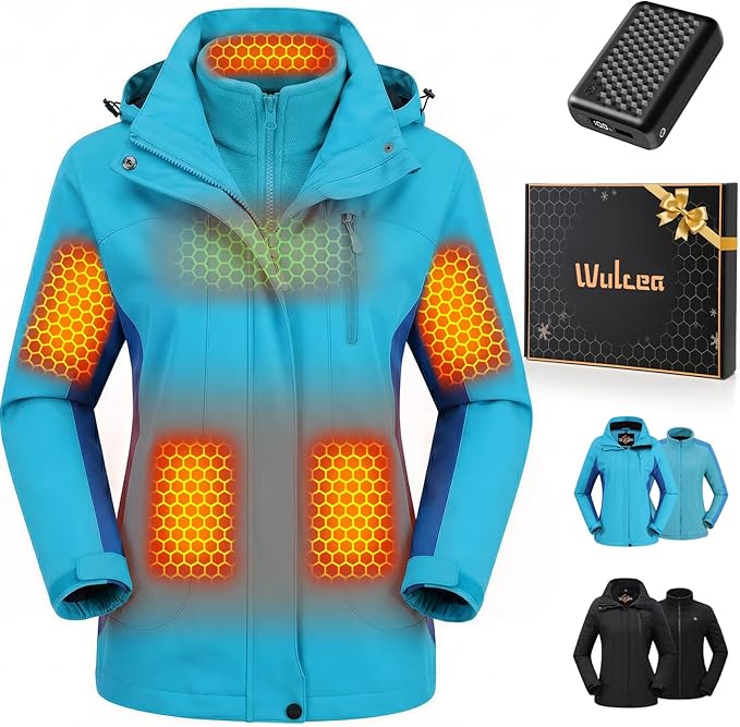 Wulcea 3-in-1 Graphene Heated Jacket For Women 12V 18400mAh Fast Charge With Large Capacity