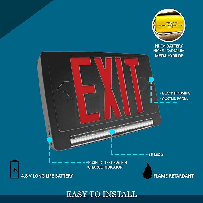 Ciata 6 Pack Ultra Bright Energy-efficient Lighted Exit Signs with Battery Backup, Indoor Led Emergency Exit Sign, Battery Powered Exit Sign, Exit Signs for Business, Led Adjustable Light Pipe Combo