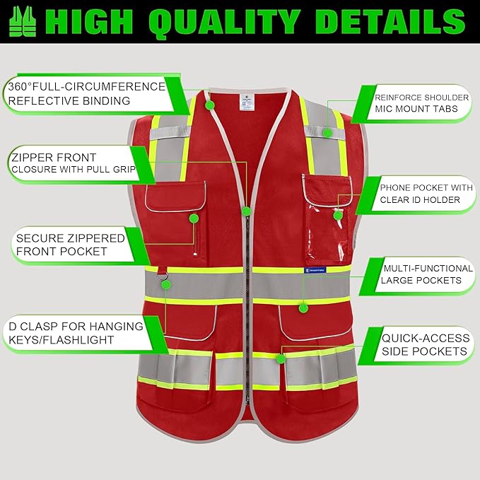 BeautyWill 10 Pack Custom Logo Safety Vest ANSI Class 2 High Visibility Reflective Vest Personalized Construction Vest Bulk