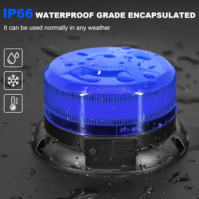 AnTom Magnetic Wireless Strobe Light, Waterproof Rechargeable Blue LED Beacon Lights for Trucks, Vehicle Emergency Flashing Warning, forklifts,Tractors,Golf Carts,Cars