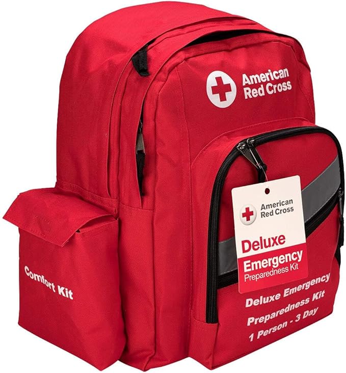 American Red Cross Officially Licensed Product | 3-Day Emergency Preparedness Deluxe Backpack | 72 Hour Survival Supplies for 1 Person | Water, Phone Charger, Blanket, Food