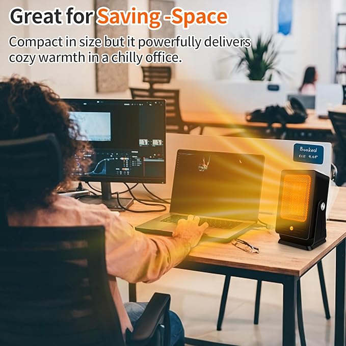 Space Heaters for Indoor Use,Desktop Small PTC Heater with 2s Fast Heating,Tip-Over&Overheat Protection,30°Adjustable Angle Portable Personal Electric Heater for Office,Bedroom,Garage,Dorm