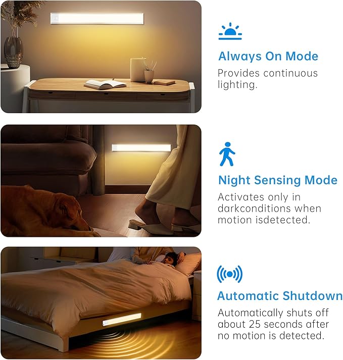 Under Cabinet Lighting,54 LED 1800mAh Rechargeable,Motion Sensor Light,3 Colors Dimmable,Magnetic Closet Lights,Indoor Night Lights for Kitchen Bedroom Stairs 5 Pack