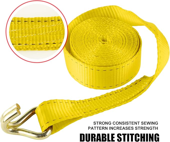 Ratchet Straps (4PK) - 4500lbs Breaking Strength 1.5''×15' Heavy Duty Tie Down Straps with Padded Handles, Double J Hooks & Soft Loops for Moving Motorcycle, Trailer & Trucks (Yellow)