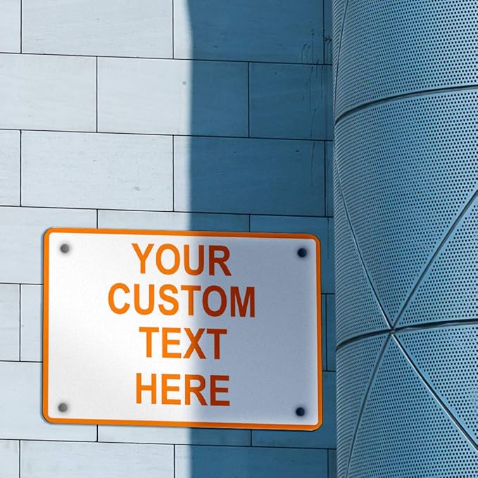 Aluminum Weatherproof Metal Sign Multiple Sizes Custom Personalized Text Here White Orange Warning Horizontal Street Signs 24x18Inches