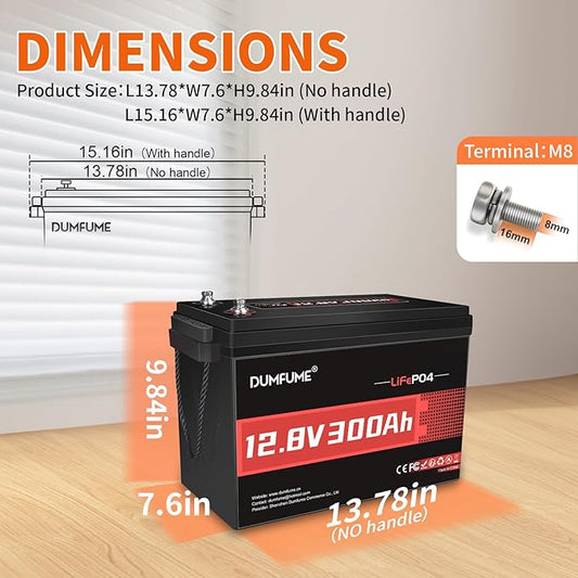 12V 300Ah Lithium LiFePO4 Battery,200A BMS Max.3840W Load Power,Rechargeable Lithium Iron Phosphate Battery for Solar Energy Storage,Backup Power,RV,Camping,Off-Grid