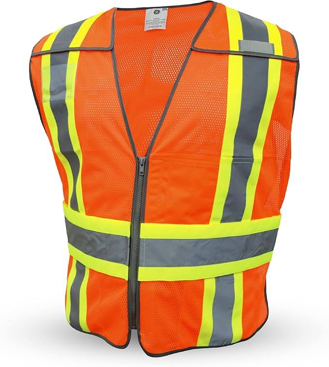 GE Multi-Functional Safety Vest Expandable 5-Point Breakaway High Visibility with Zipper Pockets, Class 2