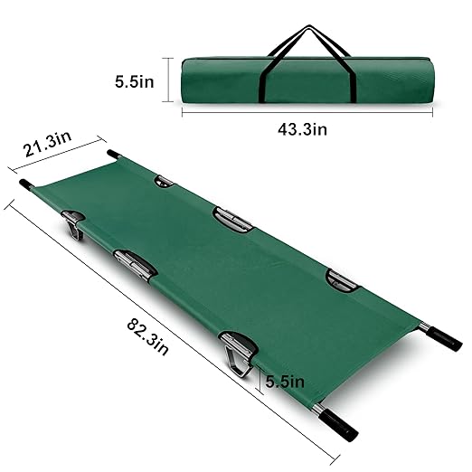 Folding Stretcher for Medical Emergency with Heavy Duty Handles, Straps and Carrying Case, High-Grade Aluminum Alloy Portable Travel Emergency Medical Stretcher for Patient Transport (Green)