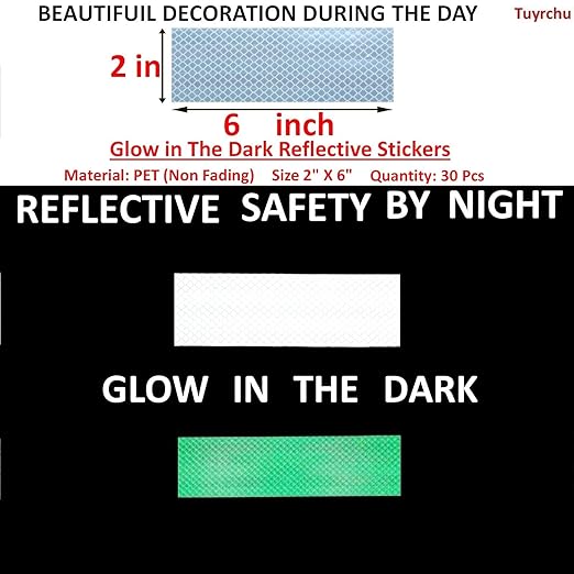 Glow in The Dark Reflective Stickers 2 inch X 6 inch for Bikes, Outdoor Waterproof High Visibility Reflector (30 Pcs)