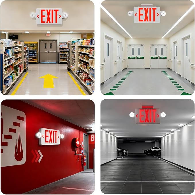 Exit Sign with Emergency Lights,LED Emergency Exit Light with Battery Backup,AC 120/277V, Commercial Emergency Lights Combo for Business Wall Or Ceiling Mount ETL Listed 1 Pack