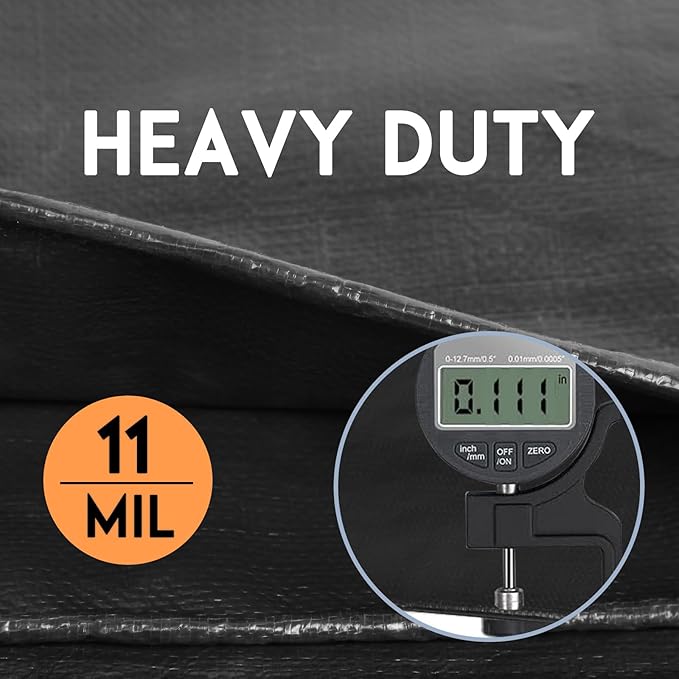 Tarp Heay Duty Waterproof 8x16ft,Black Tarp Cover Plastic Poly Tarpaulin for Outdoor Cover,Emergency Rain,Roof, Pool, Boat,Camping - Multipurpose with 12Mil Thickness