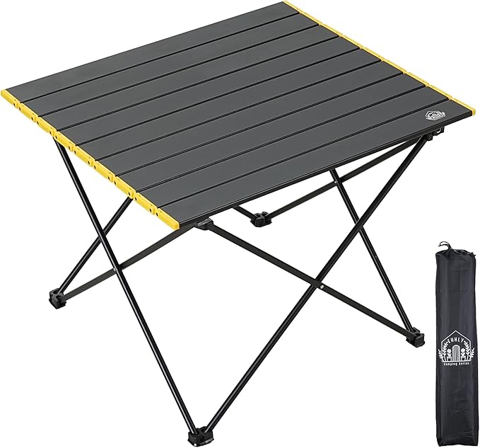 EHHLY Portable Folding Camping Table, Large Compact Aluminum Beach Picnic Table, Lightweight Collapsible Outdoor Camp Tables That Folds & Rolls Up, Beach Gear Essentials Camp Accessories, Black