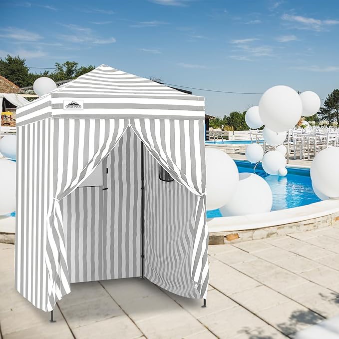 EAGLE PEAK Flex Ultra Compact 5x5 Pop-up Canopy, Sun Shelter, Changing Room, Portable Privacy Tent for Pool, Fashion Photoshoots, or Camping, Gray/White