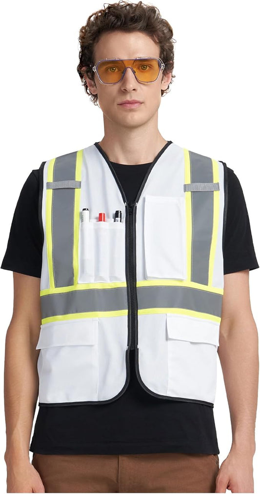 A-KSAFETY High Visibility Safety Vest for Men Women with Pockets and Zipper