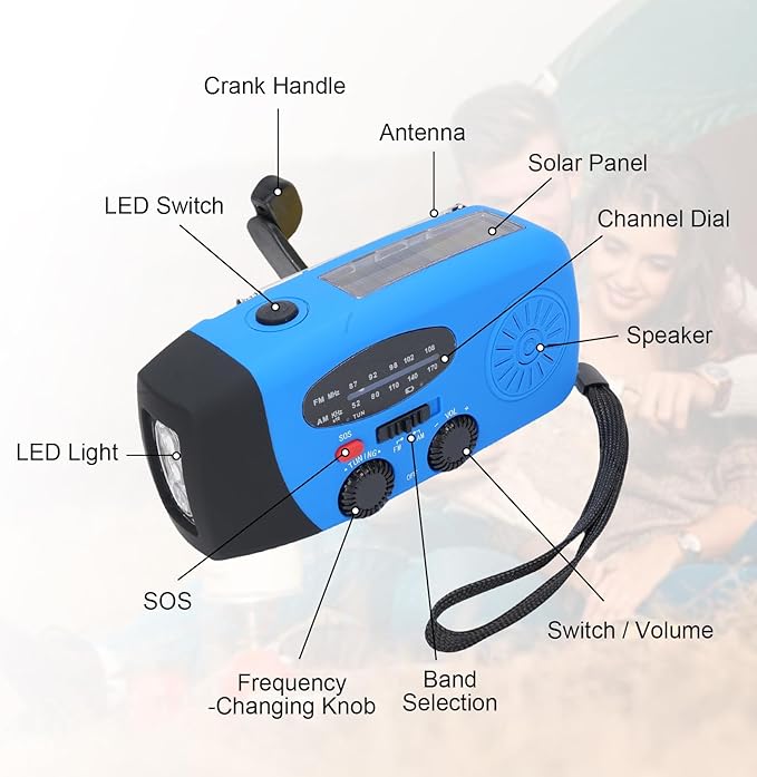 Yunir Emergency Radio, Solar Hand Crank Portable AM FM Radio Phone Charger with 2000mAh Battery, for Camping Hiking Power Outage (European Version)