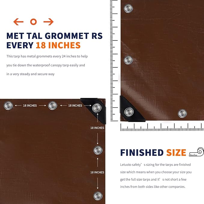 [15'X20'] RSW Heavy Duty Waterproof 12 Mil Safety Reversible Tarp Cover, UV Resistant, Rip and Tear Proof Tarpaulin with Reinforced Edges - for Roof, Camping, Patio, Pool Cover, Boat (Brown/Silver)