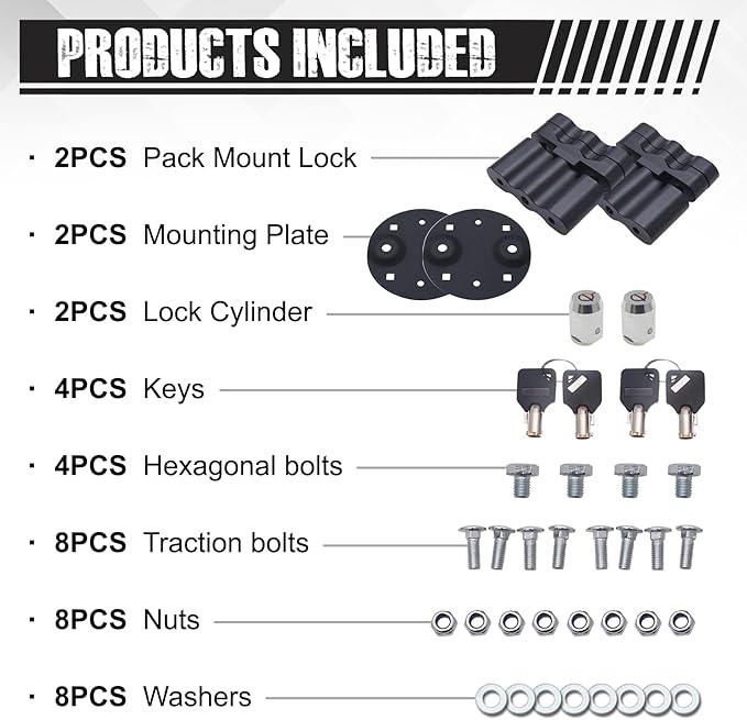 Geloo RX-LOX-PM Pack Mount Lock with Keys Locking Pack Mount Fits for RotopaX Standard Fuel Pack Storage Box Water Container Gasoline Pack Can Mounts-2 Packs