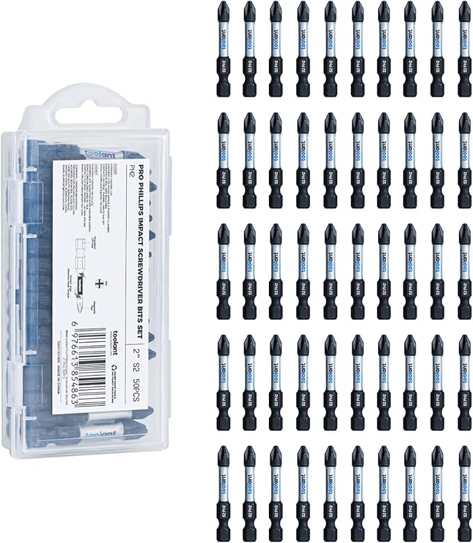 toolant 2 Inch Phillips Bit#2 Magnetic Anti Slip Impact Screwdriver Bits Set(50Pack)