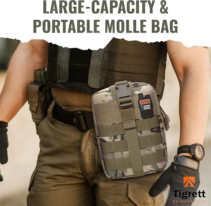 Ham Radio Go Bag with Tear-Away Velcro Back - Molle Compatible, Multi-Pocket Design for Radios, Cables, and Gear | MultiCamo