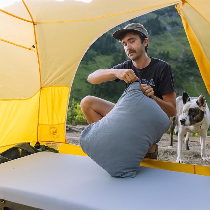 HEST Foamy Camping Mattress Pad - Memory Foam Portable Roll Up Sleeping Cot Mattress for All Adventures - Dual Layer Comfort & Support - No Pump Needed - Water-Resistant Design - Easy Carry Handle