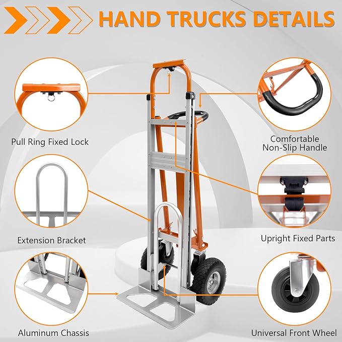 SST Convertible Hand Truck, 4 in 1 Folding Dolly Cart with Wheels, 1000LBS Heavy Duty Aluminum Hand Truck for Construction, Logistics, Shopping, Home, Office Moving