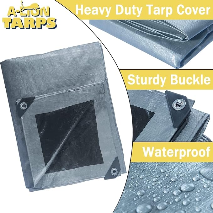 Heavy Duty Tarp 40x60 Ft, 12 Mil Thick Waterproof Silver/Black Reversible with Grommets, UV Resistant Tear and Fade Resistant