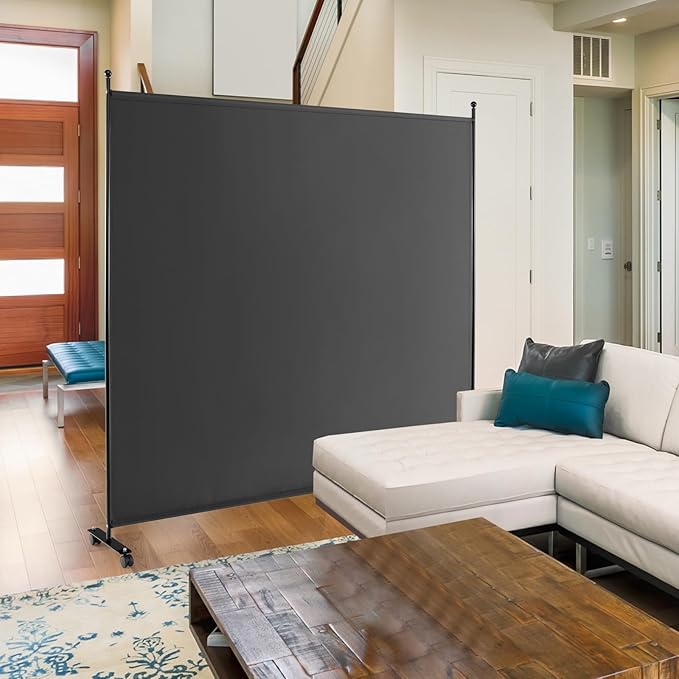 Giantex Room Divider Large Single Panel, 73''W x 73''H Privacy Screen with Lockable Wheels, Rolling Room Divider Panel for Home Office Studio, Partition Fabric Wall Divider for Room Separation, Gray
