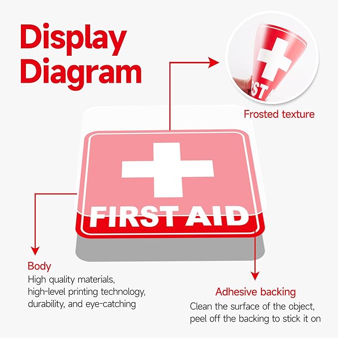 3PCS First Aid Sign Sticker for Home，Self-Adhesive Waterproof First Aid Decals for First Aid Boxes, Emergency First Aid Kit Supplies for Car, Office or Business 5.5Inch