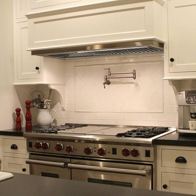 Akicon Range Hood Insert 42 Inch, 1200 CFM Built-in Kitchen Hood with 4 Speeds, Ultra-Quiet Stainless Steel Ducted Vent Hood Insert with Dimmable LED Lights and Dishwasher Safe Filters (Warm White)