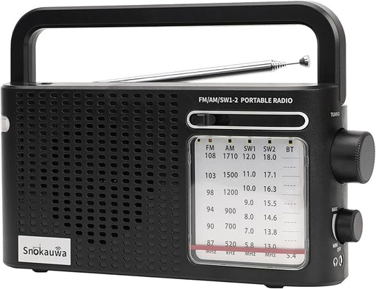 Portable Weather Radio AM FM SW,Wall Plug and Battery Powered,with Bluetooth,Big Speaker,Large Dial,High/Low Tone Mode,Earphone Jack,Flashlight,for Home,Picnic,Gifts for Seniors Elderly